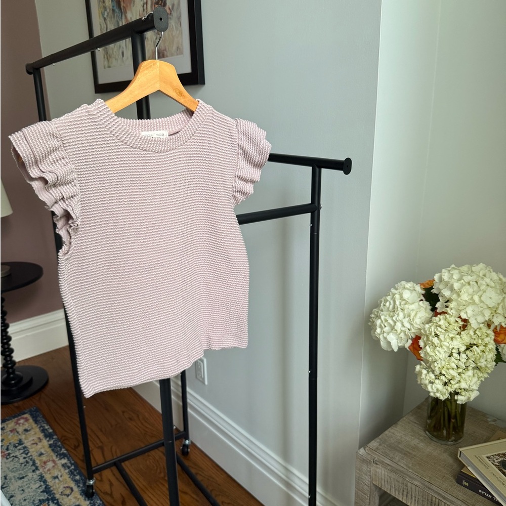 Knit Ruffle Sleeve Top - Blush Pink